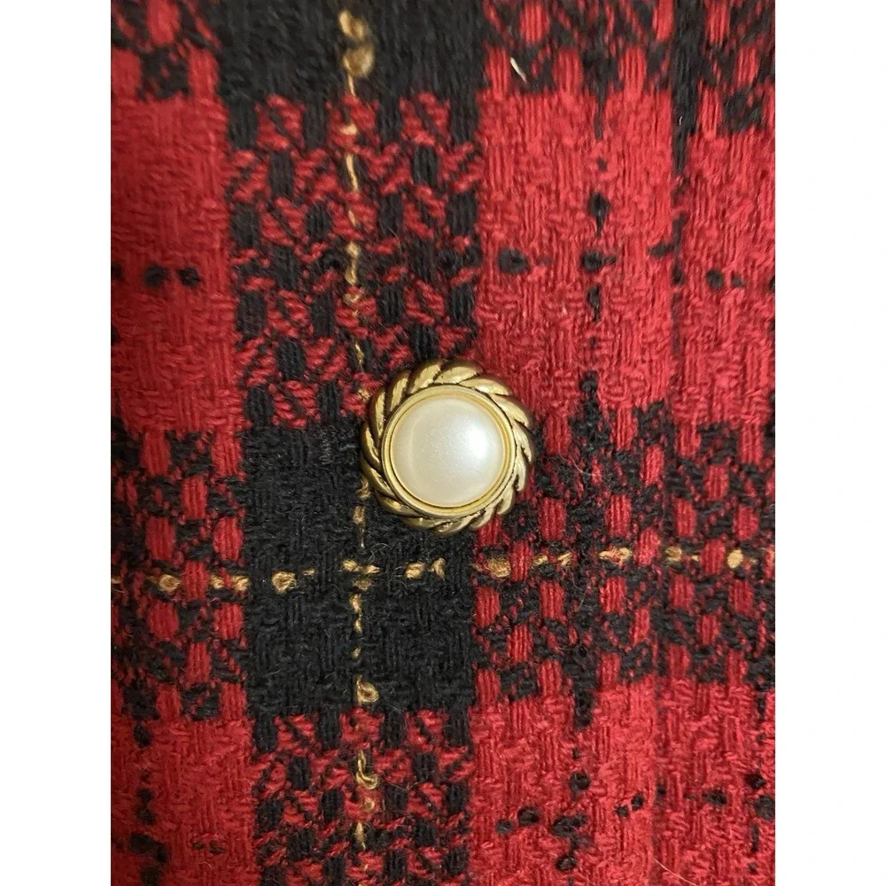 Talbots Petite Vintage Wool Red‎ Black Plaid Blazer Pearl Buttons 14 Clueless